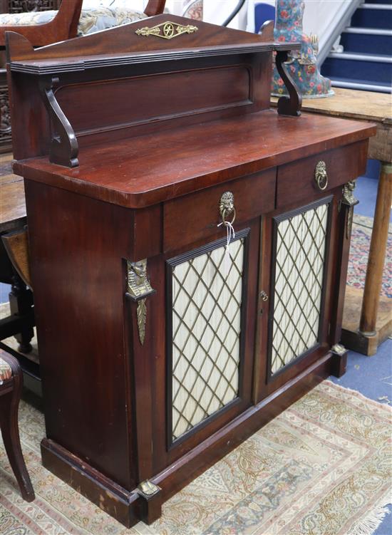 An Empire style mahogany chiffonier W.107cm.